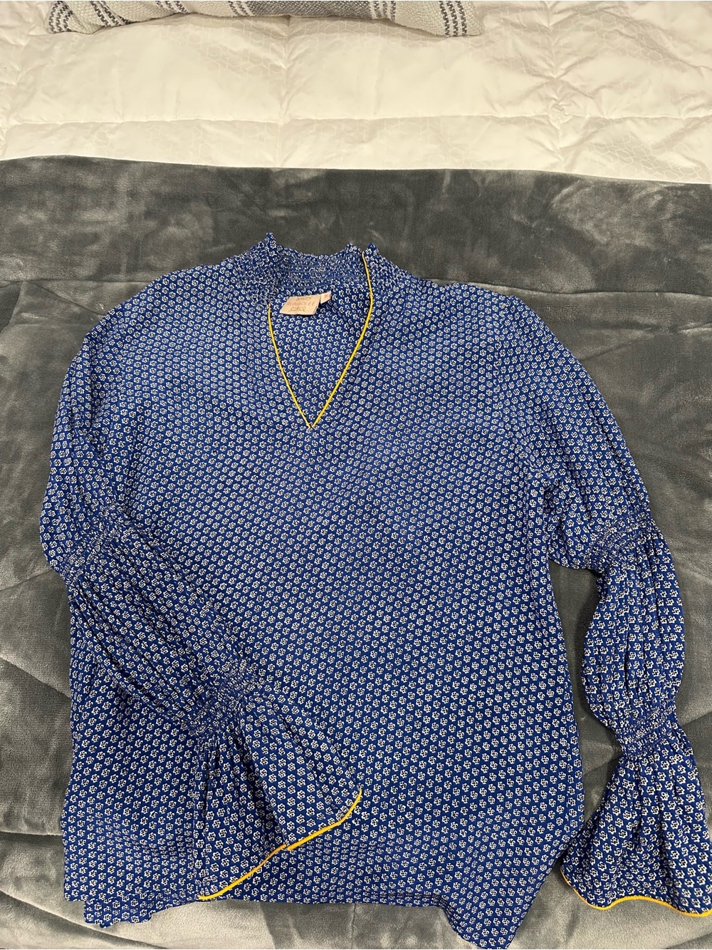 Rungolee Blue Floral Print Blouse with Contrast Trim